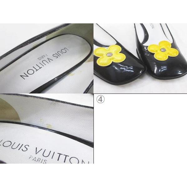 ルイヴィトン LOUIS VUITTON パンプス フラワーモチーフ スクエアトゥ 37.5 ブラック 黒系 エナメル イタリア製 レディース_8