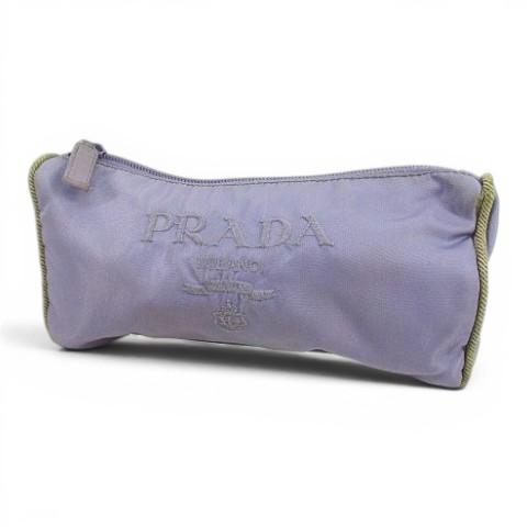 PRADA（プラダ） メイクポーチ ロゴ刺? パープル イタリア製 