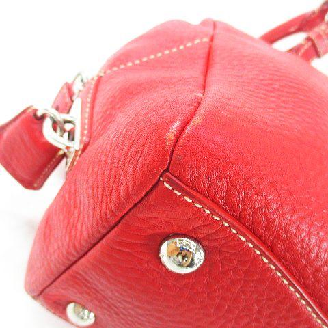 【希少】PRADA プラダ レザー ボーリングバッグ ミニボストン ボルドー PRADA（プラダ） 型押しロゴ ミニボストンバッグ ハンドバッグ ロゴ