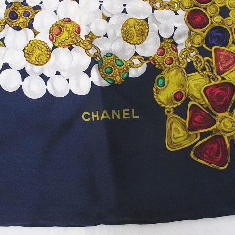 CHANEL（シャネル） ヴィンテージ 大判 スカーフ ネイビー系 パール