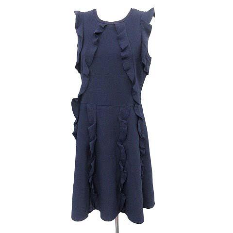 中古 ヴァレンティノ ヴァレンチノ Valentino ワンピース ノースリーブ フリル フレア ニット ひざ丈 L ネイビー 紺 G レディース ベクトル 古着 081 ブランド古着販売のベクトル 通販 Yahoo ショッピング