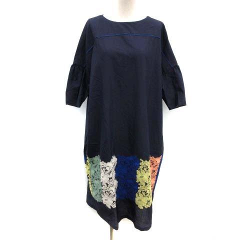 大特価放出 ウール シルク混 絹 刺繍 五分袖 ミモレ ロング スマイルフラワーワンピース Flower Smile ss 中古 ミナペルホネン F Smile ss 中古 ミナペルホネン Perhonen Mina 38 古着 ベクトル 紺 M ワンピース チュニック Savannah Osc Com