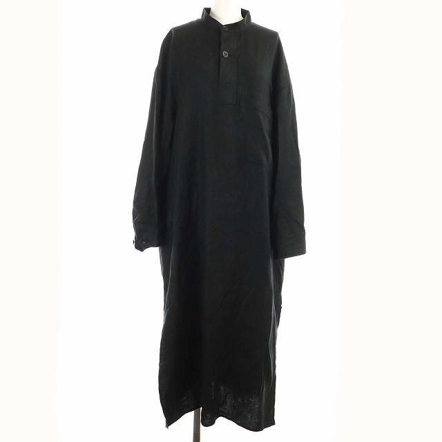 激安通販 ss Hyke 中古 ハイク シャツワンピー ss Hyke 中古 ハイク Hyke シャツワンピース 古着 ベクトル レディース Kh ブラック 黒 M 2 オーバーサイズ 麻 リネン ロング 長袖 バンドカラー ワンピース チュニック Stonybankchurch Com