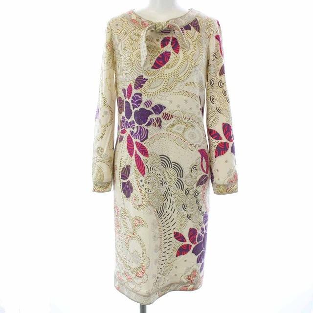 オンラインストア最安値 レオナール Leonard 長袖ワンピース ひざ丈 リボン 花柄 ウール 34 S ベージュ ピンク Bm13 レディース ベクトル 古着 セール在庫限り Superavila Com