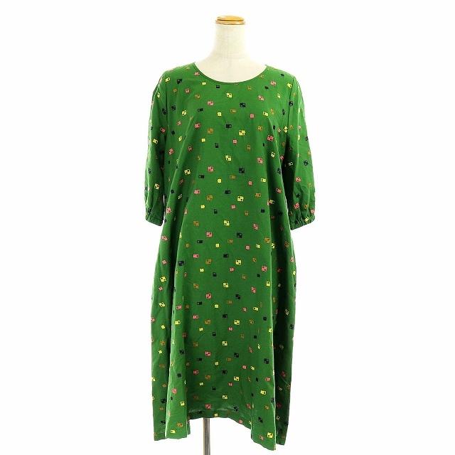激安店 通販 ミナペルホネン Mina Perhonen Komado ワンピース ノーカラー ロング フレア 五分袖 総柄 刺繍 38 M 緑 マルチカラー レディース ベクトル 古着 一番高く売れる Www Superavila Com