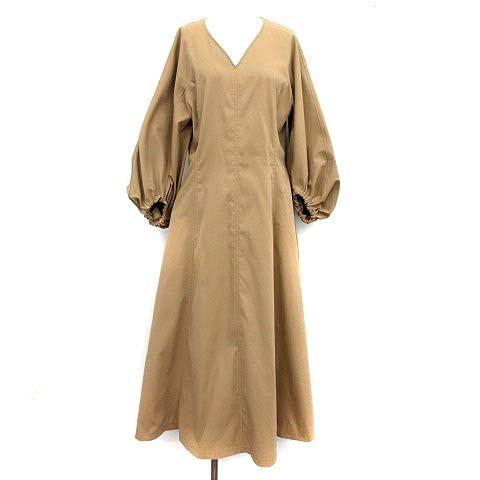 セール 登場から人気沸騰 Adore 中古 アドーア Adore ss テクノベンタ 中古 アドーア Adore ss テクノベンタイル ワンピース パフスリーブ ロング マキシ フレア 長袖 38 M ベージュ G レディース ベクトル 古着 ワンピース チュニック