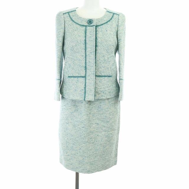 オンライン格安 エポカ Epoca スーツ セットアップ 上下 ツイード ノーカラージャケット スカート ひざ丈 Itl38 40 S M 緑 グリーン Kh レディース ベクトル 古着 人気販売 Superavila Com