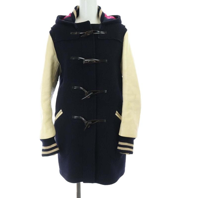 中古 ジュンヤワタナベマン コムデギャルソン Ad12 中綿 ダッフルコート アウター ハーフ ミドル 牛革 レザー 切替 M 紺 ベージュ メーカー直送