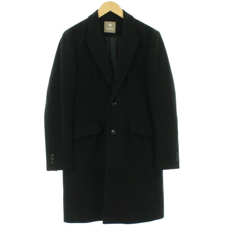 中古 ナノユニバース Nano Universe チェスターコート アウター ロング ミドル丈 ウール S 黒 ブラック St メンズ 国内外の人気