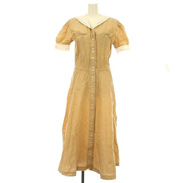 高級感 F セーラーカラー シャツ 半袖 ロング ワンピース Ingeborg インゲボルグ 中古 ベージュ 古着 ベクトル レディース G ワンピース Raffles Mn