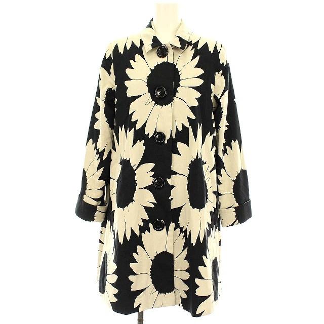 中古 アリスオリビア Alice Olivia スプリングコート 花柄 ナイロン混 ステンカラーコート S 黒 ブラック G レディース 人気デザイナー