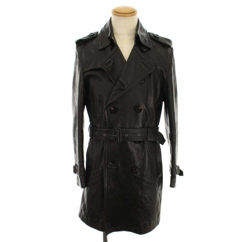 中古 バーバリーブラックレーベル Burberry Black Label トレンチコート ロング シープスキン レザー ベルト 2way M 黒 メンズ 送料無料でお届けします