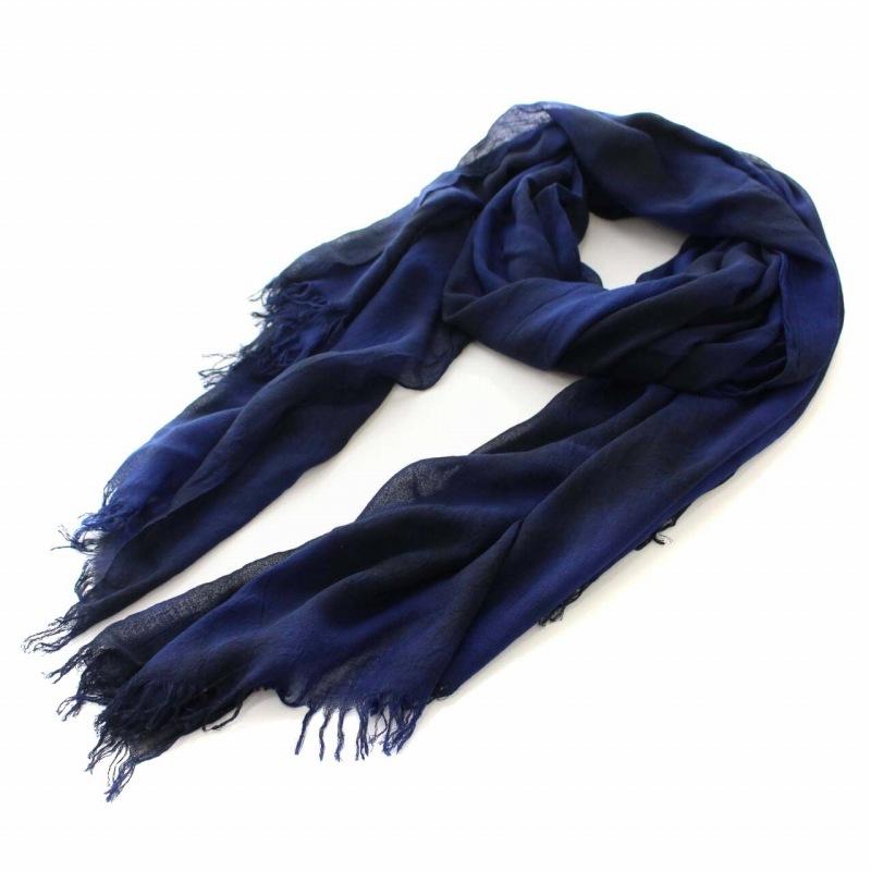 中古 ワイズ Y 039 S ヨウジヤマモト ss ストール マフラー シルク混 フリンジ 総柄 紺 ネイビー 青 ブルー Dk メンズ レディース 卸売り