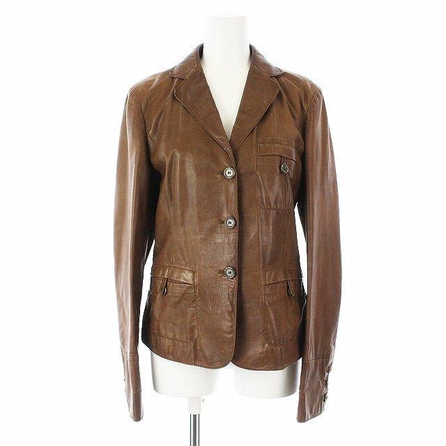 中古 ヒューゴボス Hugo Boss レザージャケット ライダース 羽織 カーフレザー 6 L 茶 ブラウン Hz39 レディース 最大79 Offクーポン
