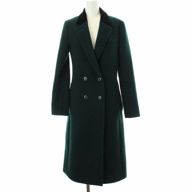 中古 ラブレス Loveless ダブル チェスターコート アウター ロング ベロア切替 ウール 34 Xs 緑 グリーン 黒 ブラック St メンズ 59 以上節約