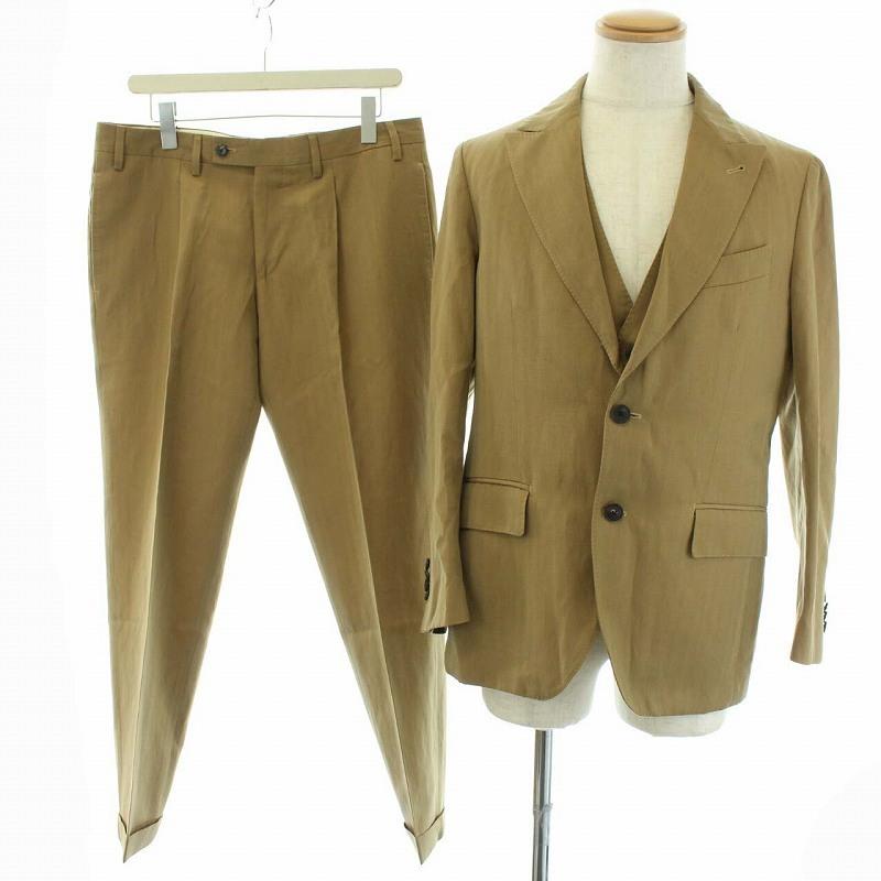 中古 ガブリエレパジーニ スーツ セットアップ 上下 3点セット スリーピース テーラードジャケット ジレ ベスト パンツ 48 M ベージュ メンズ 店内限界値引き中 セルフラッピング無料