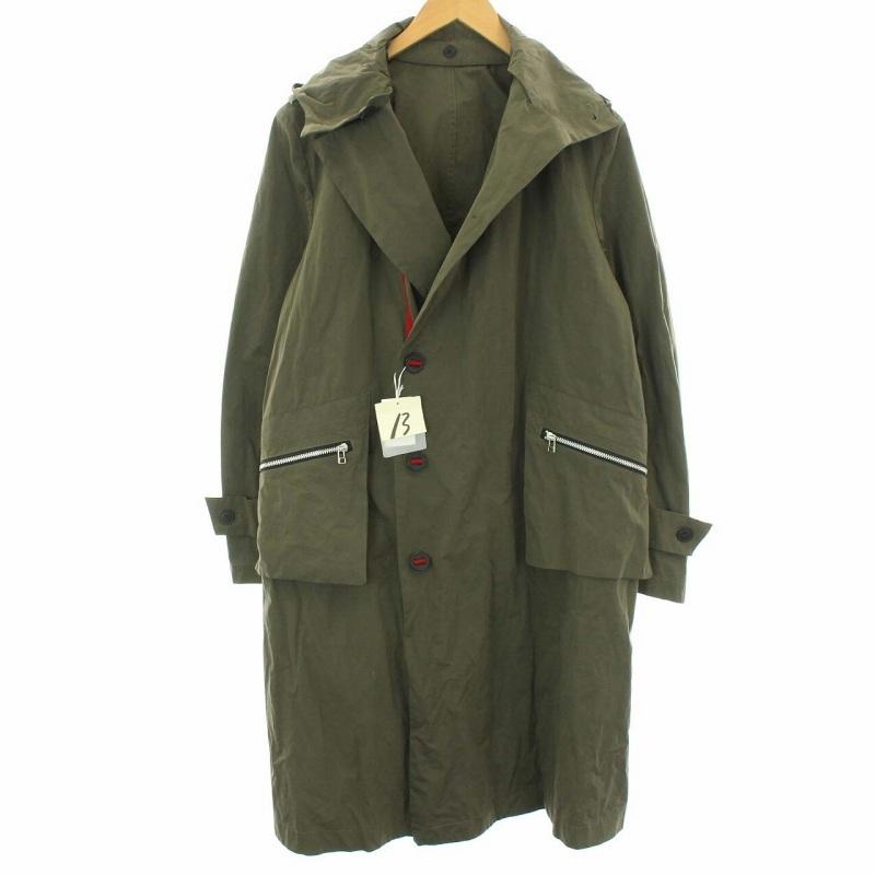 中古 コムサメン Comme Ca Men ベータ メン B エアタフタフーデットコート トレンチコート アウター ロング M カーキ Yt メンズ 楽ギフ 包装