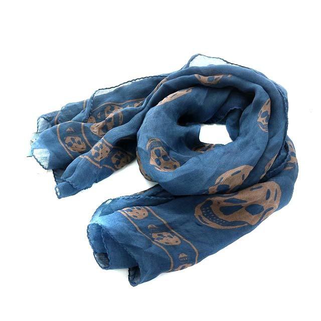 中古 アレキサンダーマックイーン ALEXANDER MCQUEEN ストール シルク スカル 総柄 紺 ネイビー 茶 ブラウン AN11 レディース 休み 中古 アレキサンダーマックイーン ALEXANDER MCQUEEN ストール シルク スカル 総柄 紺 ネイビー 茶 ブラウン AN11 レディース 休み