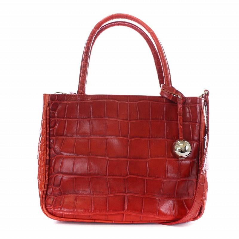 フルラ FURLA ショルダーバッグ ハンドバッグ 2way クロコ 型押しレザー 赤 レッド /BM レディース  :081-102205170235:ブランド古着販売のベクトル - 通販 - Yahoo!ショッピング