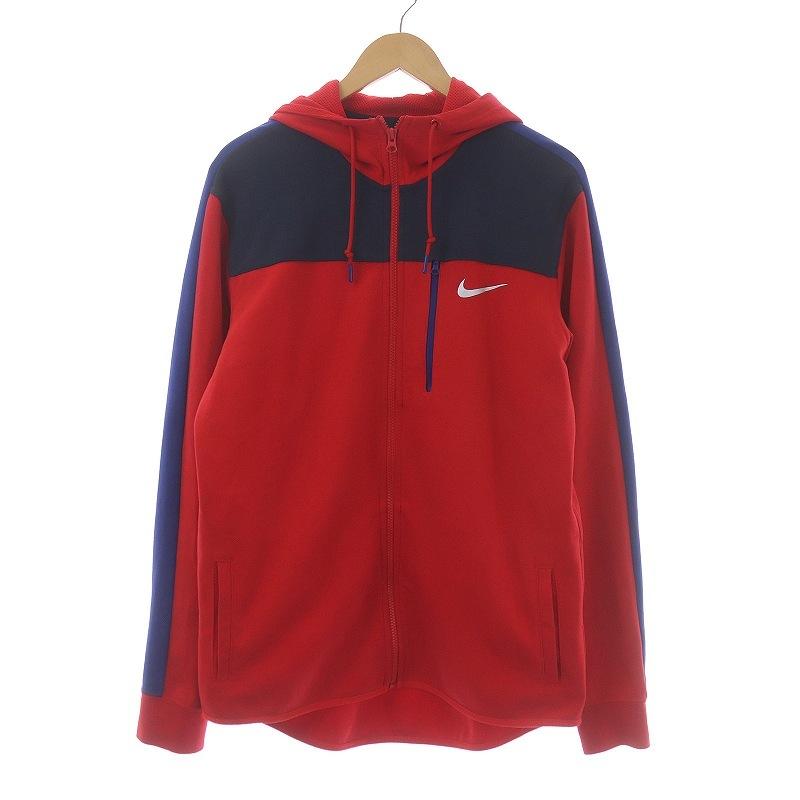 中古 ナイキ NIKE パーカー ジップアップ 長袖 フード ロゴ XL 赤