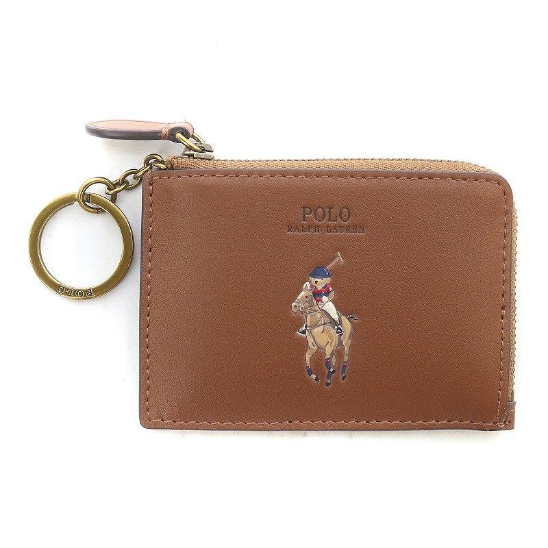 中古 ポロ ラルフローレン ポロベア コインケース 小銭入れ カードケース パスケース L字ファスナー キーリング付き レザー 茶 ゴールド【  :081-102206170297:ブランド古着販売のベクトル - 通販 - Yahoo!ショッピング