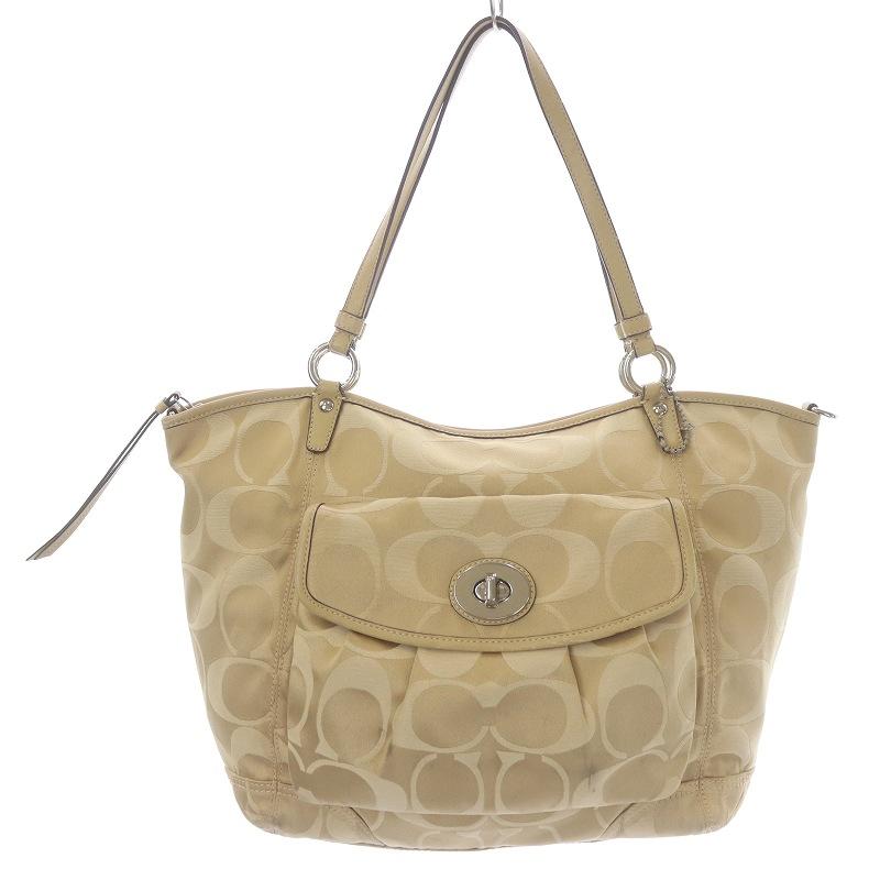コーチ COACH トートバッグ ハンドバッグ ショルダー シグネチャー キャンバス レザー ベージュ 13140 /SI42 レディース :081-102208190051:ブランド古着販売のベクトル - 通販 - Yahoo!ショッピング