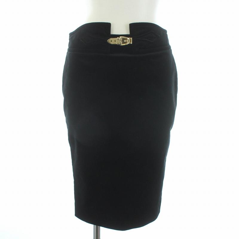 グッチ GUCCI スカート ベロア バックル タイト ひざ丈 38 XS 黒