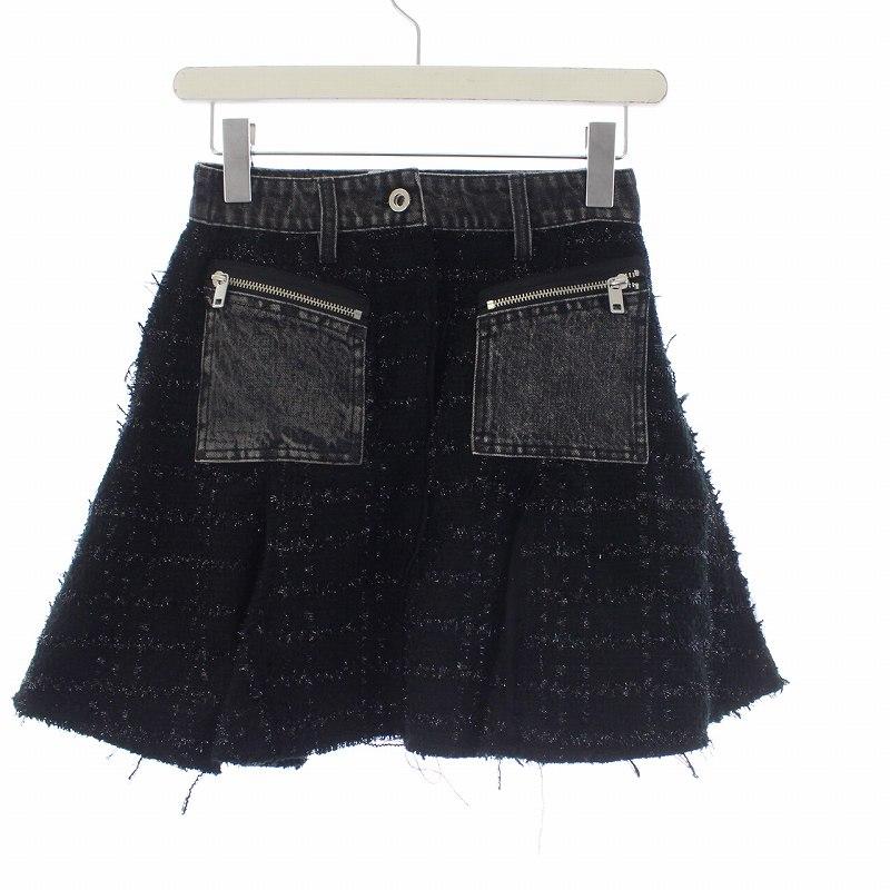 中古 ディーゼル DIESEL ツイード フレアスカート ミニ デニム 切替