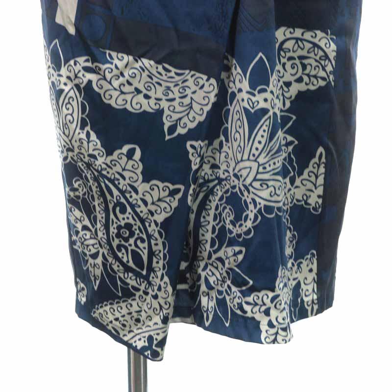 エトロ ETRO タイトワンピース ひざ丈 シルク 総柄 七分袖 40 L 紺