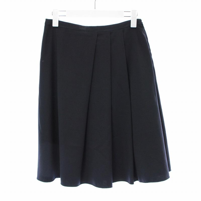 ジルサンダー JIL SANDER NAVY プリーツスカート フレア ひざ丈 ウール