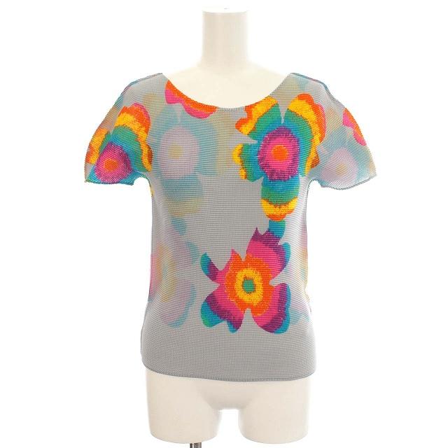 ミーイッセイミヤケ me ISSEY MIYAKE カットソー 半袖 プリーツ 花柄 F