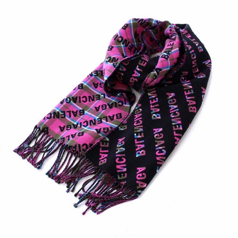 Balenciagaバレンシアガ スカーフ ブラック、ピンク logo-