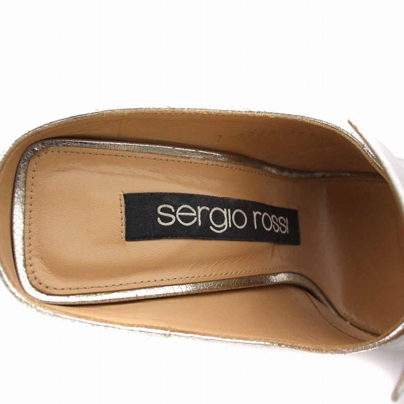 セルジオロッシ Sergio rossi sr1 レザータン メタルプレート 