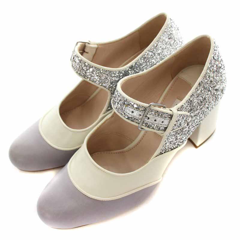 ミュウミュウ miumiu ストラップパンプス レザー 切替 チャンキー 