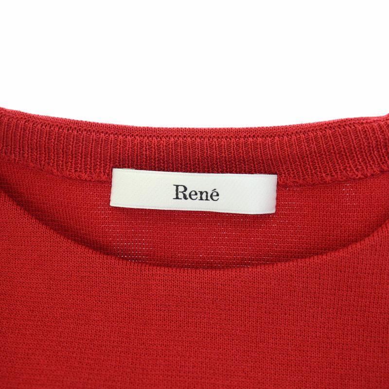 ルネ Rene 21年製 ニット セーター 半袖 ロゴプレート 34 XS 赤 レッド 