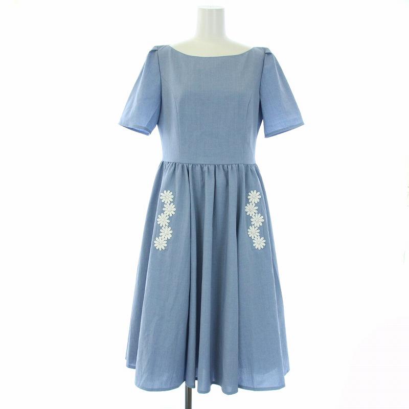 ルネ Rene 23SS Marigold ワンピース ひざ丈 半袖 花柄 刺繍 34 XS 