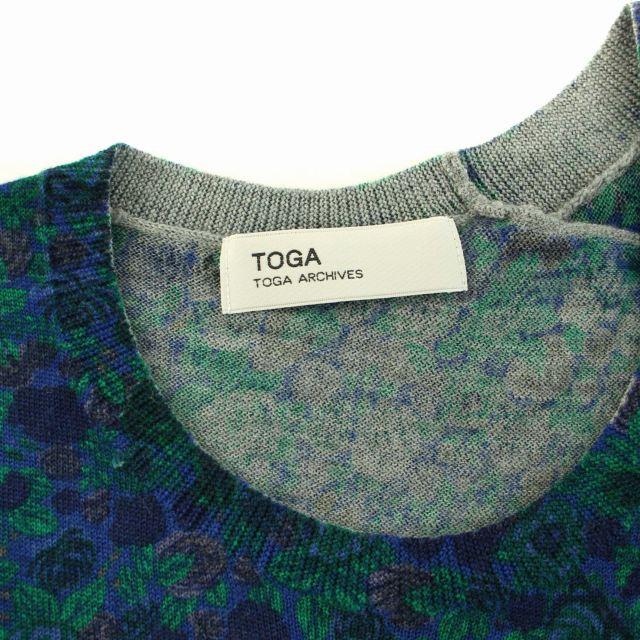 トーガ TOGA ニット カットソー 花柄 変形 アシメ ウール100％ 半袖 M 