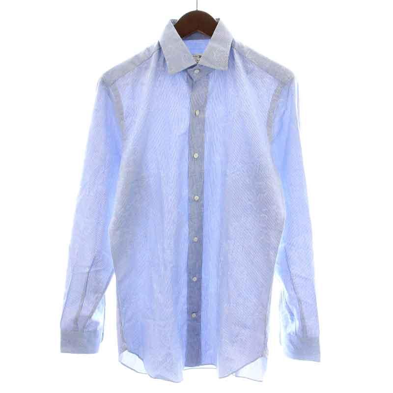 エトロ ETRO ワイシャツ ドレスシャツ 長袖 ストライプ 総柄 38 M 青 