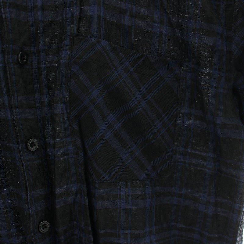 ノンネイティブ 20SS DWELLER B.D. SHIRT S/S RELAXED FIT L/C/P BROAD ボタンダウンシャツ リネン 麻 チェック 半袖 1 M 紺｜vectorpremium｜05