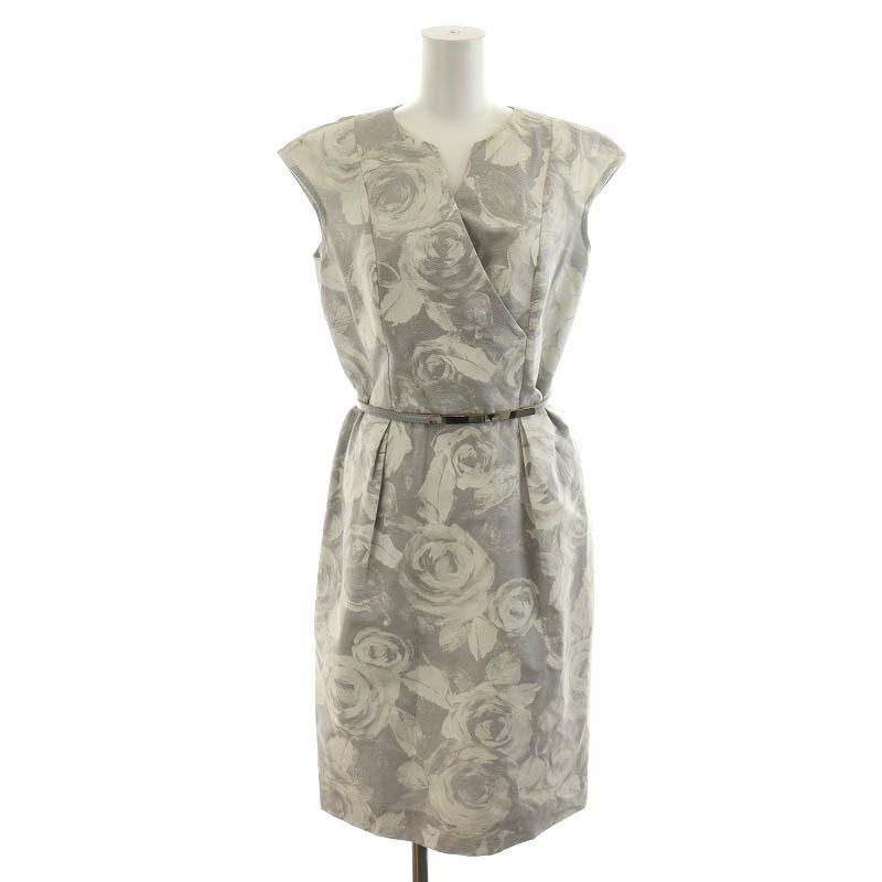 ハナエモリ HANAE MORI ワンピース ひざ丈 花柄 ノースリーブ 38 M  