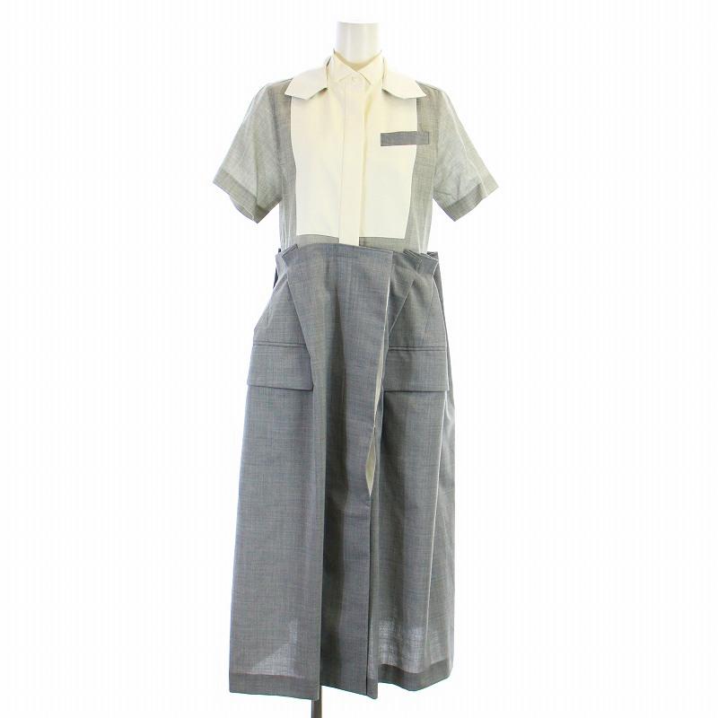 sacai 21SS Suiting Dress ドッキングデザインシャツワンピース フレア 