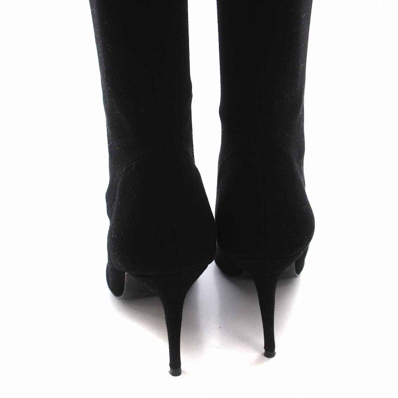 ツルバイマリコオイカワブラック ニーハイブーツ ポインテッドトゥ