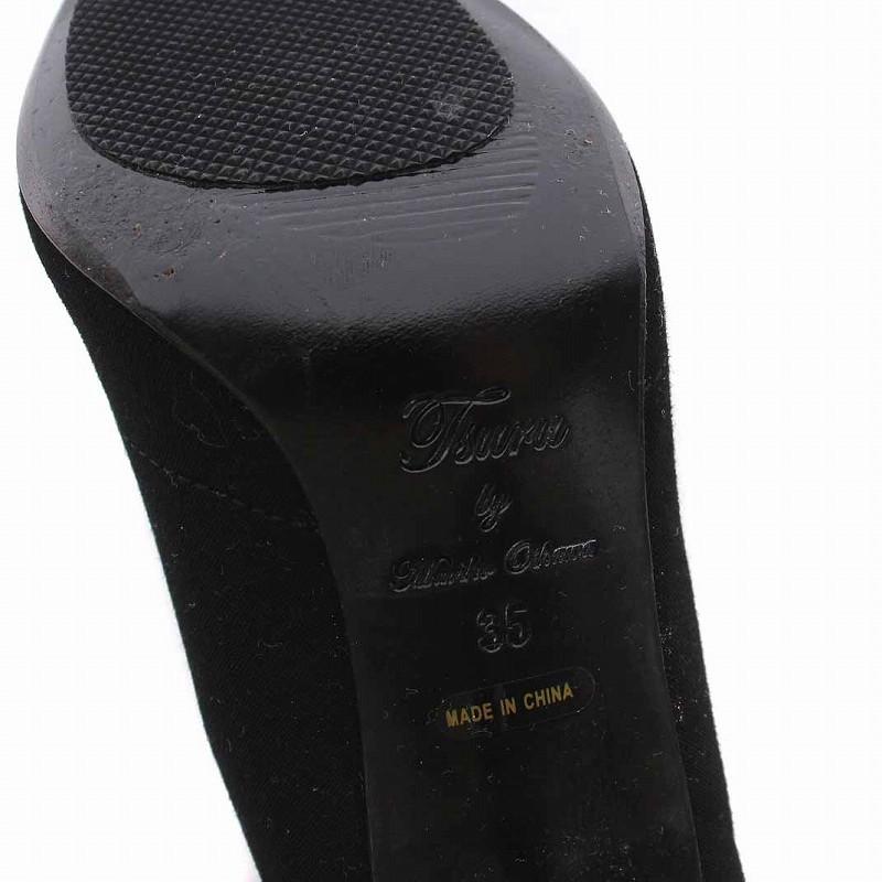 ツルバイマリコオイカワブラック ニーハイブーツ ポインテッドトゥ