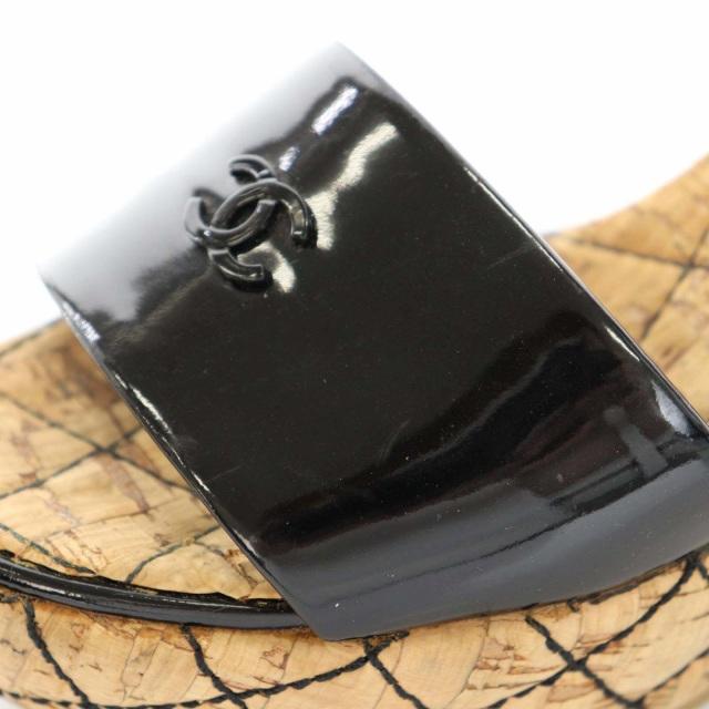 シャネル ウェッジソール キルティング エナメル 厚底 サンダル