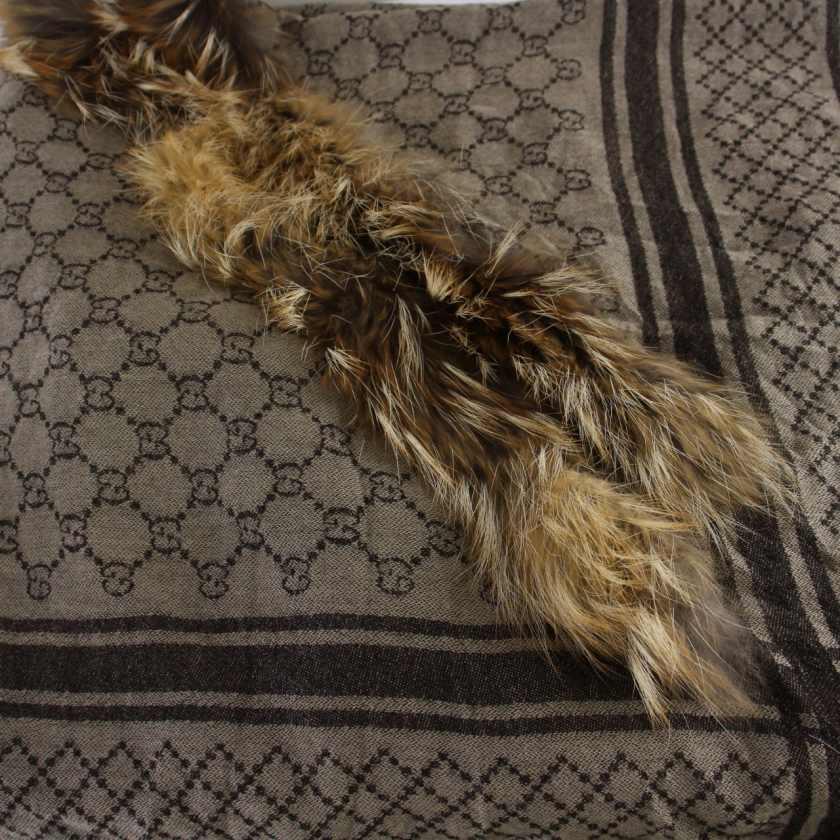 グッチ GUCCI ストール マフラー GG柄 フォックスファー ウール シルク 