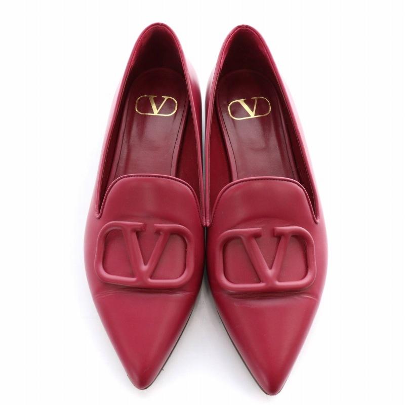 ヴァレンティノ ヴァレンチノ  パンプス フラットシューズ ポインテッドトゥ Vロゴ レザー 6395 靴 シューズ 37.5 24cm 赤紫 レディース｜vectorpremium｜02