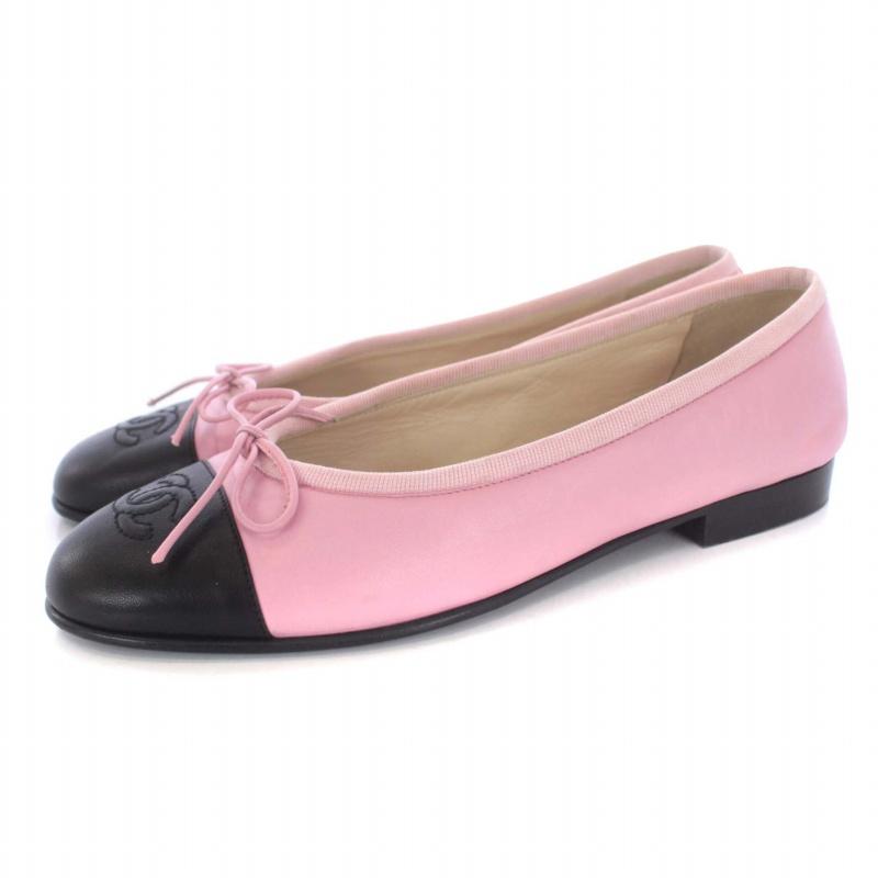 CHANELリボンバレエシューズ ココマークパンプス 白 レザー 34