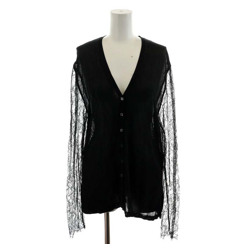 シャネル CHANEL カーディガン 長袖 袖レース 切替 黒 ブラック /AN33  