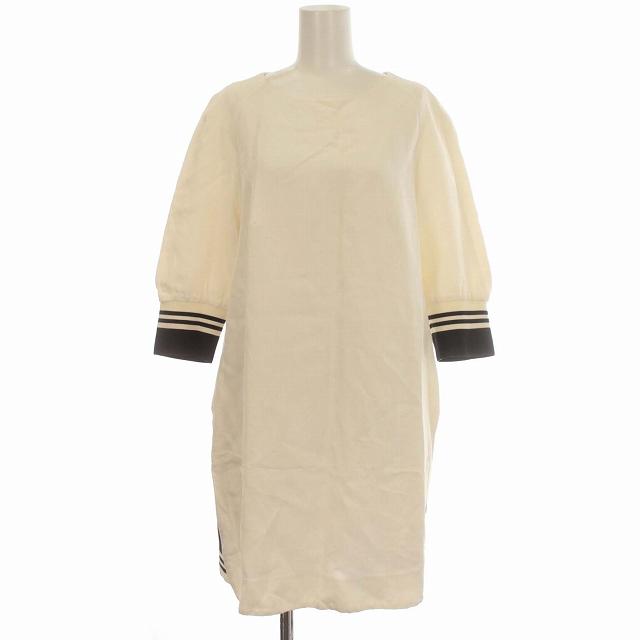 アドーア ADORE ワンピース ひざ丈 七分袖 リネン混 38 M 白 ホワイト 