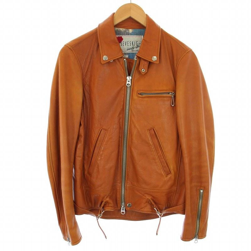 SEVESKIG GOAT SKIN S-RIDERS JACKETブラウン M